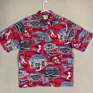 Reyn Spooner Button Up Shirt Adult Extra Large Red Anaheim Angels Baseball Mens